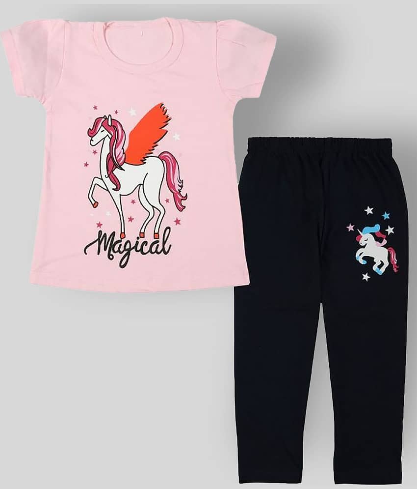 CATCUB Pack of 1 Girls 100% Cotton Top With Pants ( Pink )