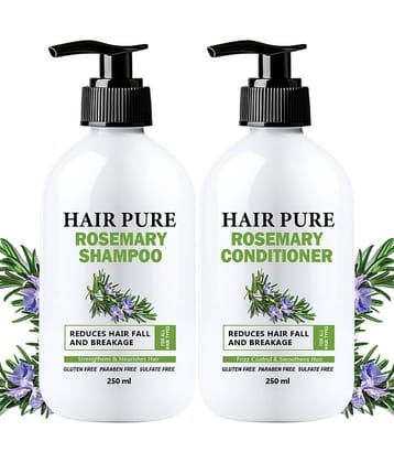 Hair Pure Rosemary Shampoo & Conditioner Combo | With Natural Rosemary Extracts | Reduces Hair Fall & Breakage | Strengthens, Nourishes & Promotes Healthy Hair Growth | Frizz Control, Smooth & Shiny Hair for All Hair Types | 250 ml Each (Pack of 2)