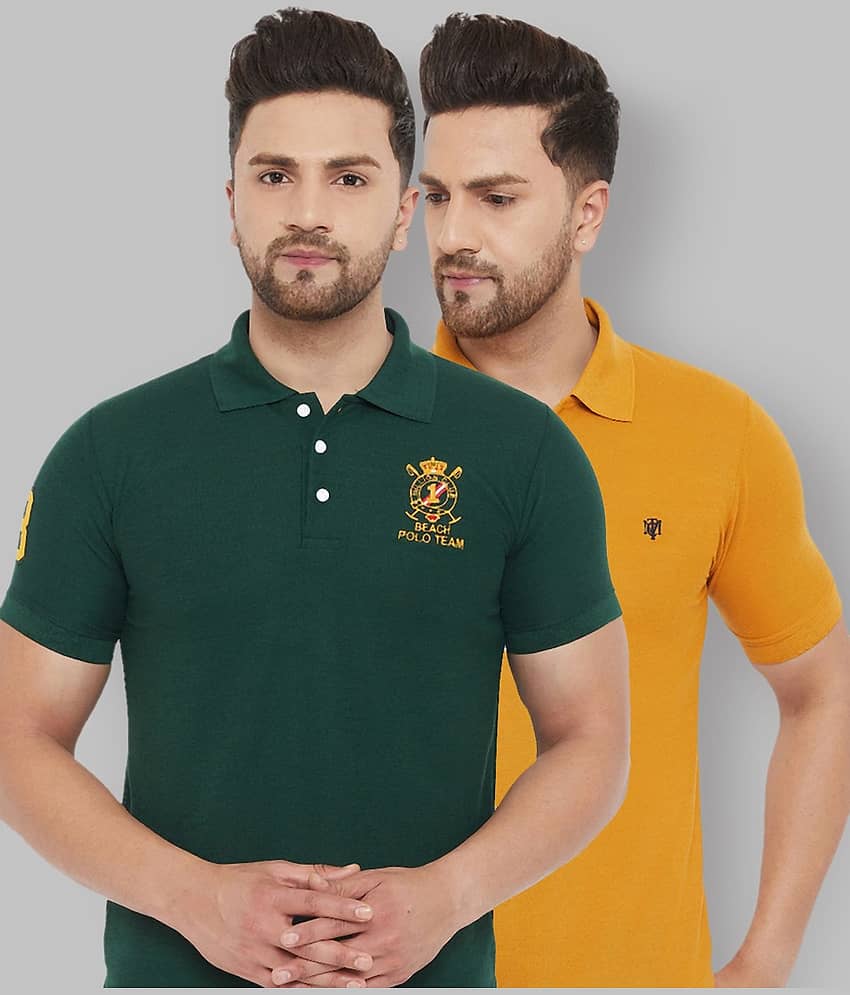 The Million Club Pack of 2 Polyester Regular Fit Solid Half Sleeves Men's Polo T Shirt ( Green )