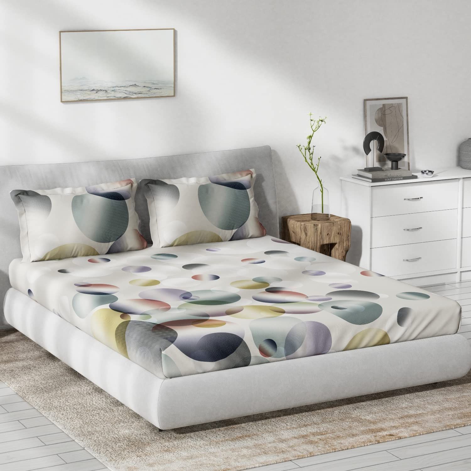 DDECOR - Primary Collection 100% Cotton Geometric Pattern 136TC King Bedsheet |229 CM X 274 CM| with 2 Pillow Covers - Blue