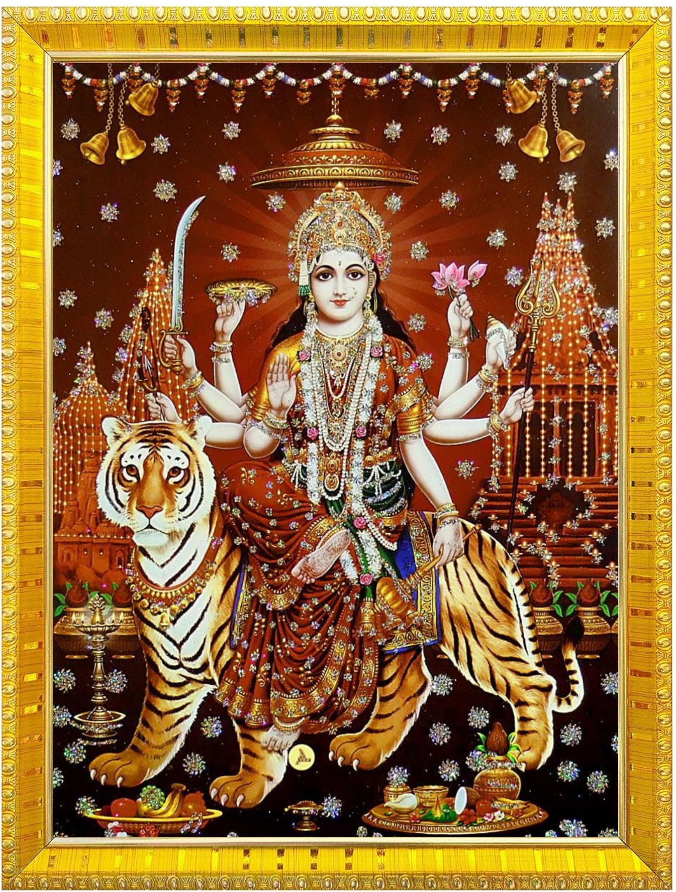 NOKKES Sherawali maa veshno maa durga maa photo Golden 5X7 Inch Photo Frame_AQW8