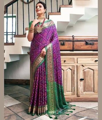 Satrani Cotton Silk Woven Saree With Unstitched Blouse Piece ( Purple )