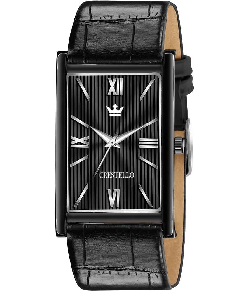 Crestello - Black Leather Analog Men's Watch
