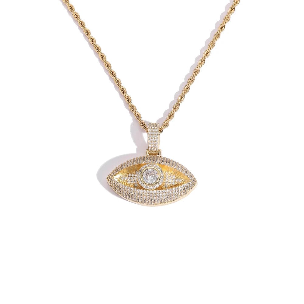 Rock Mens Women Jewelry 3D Evil Eyes Pendant Stainless Steel Chain Necklace Iced Out Pave Zircon Turkish Eye Charms Necklace