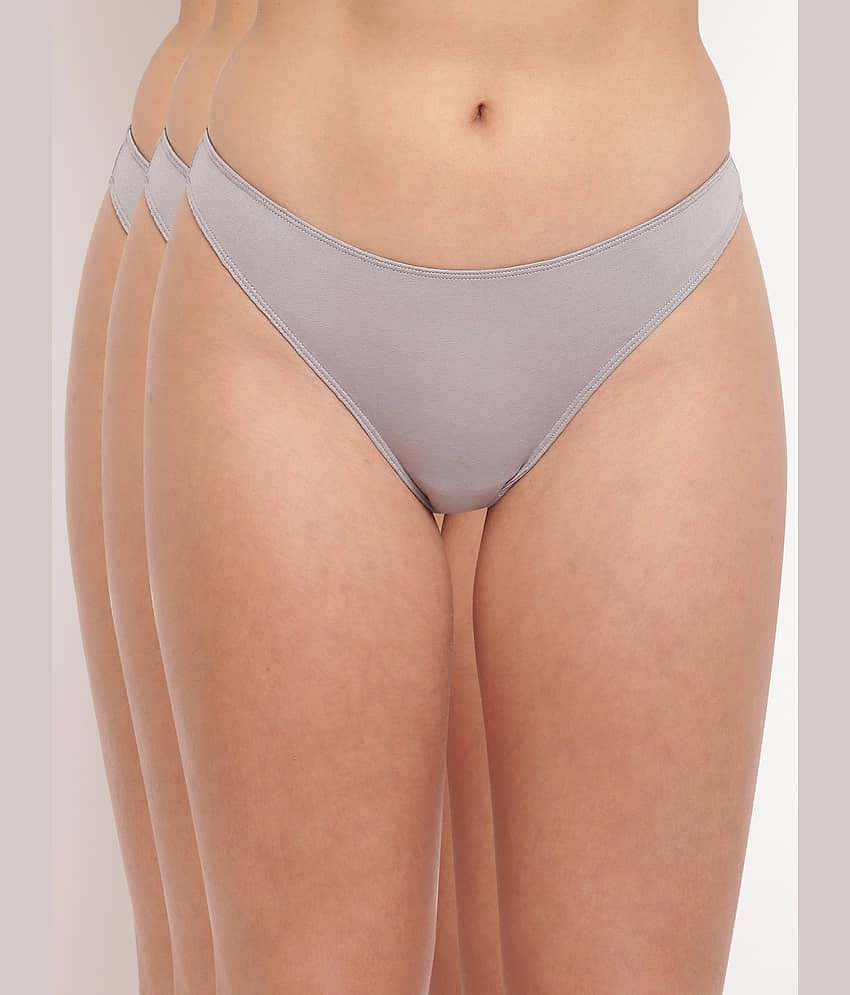 BASIICS By La Intimo Pack of 3 Cotton Lycra Women's Thongs ( Grey )