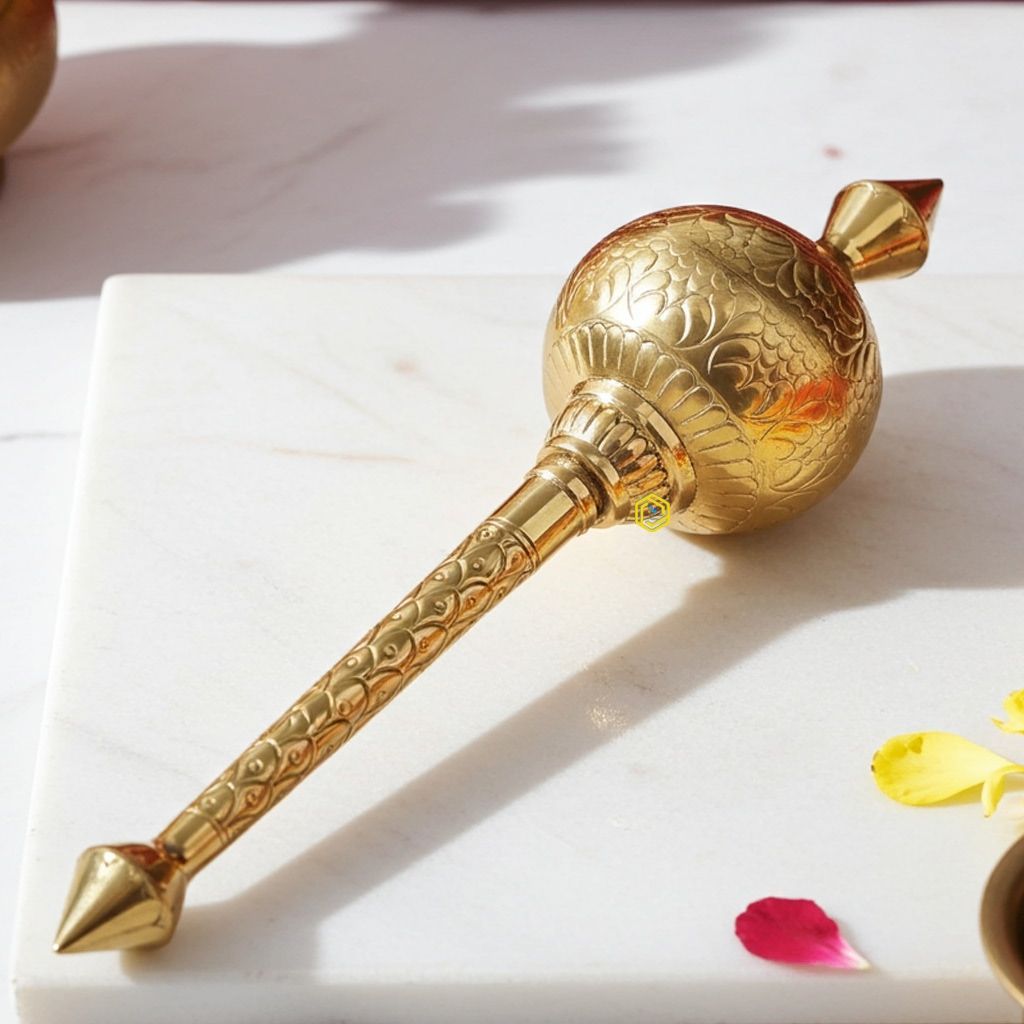 Brass Hanuman Mace, Gada No. 5 � Handcrafted Mace For Worship, Length : 22 Inch (ZMAS531 E)