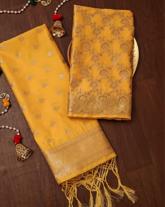 Noor-e-Banaras Lichi Silk Yellow Brocade Weaving Suit