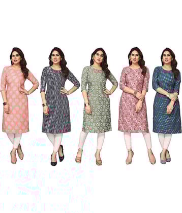 KETAKI FASHION Crepe Printed Straight Women's Kurti - Multicolor7 ( Pack of 5 )