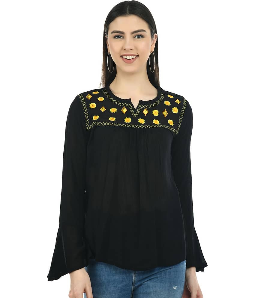 SAAKAA Women's Rayon Regular Top ( Black )