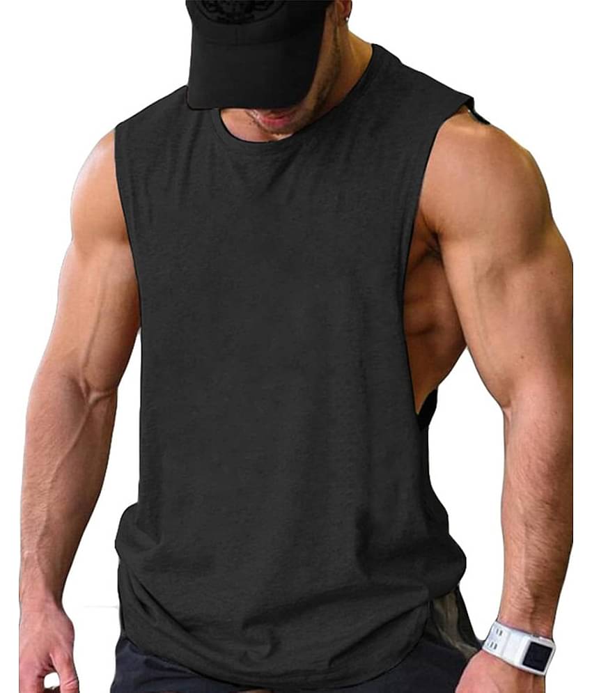 THE BLAZZE Pack of 1 Cotton Blend Gym Vest For Men ( Black )