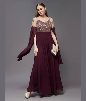 Miss Chase Women Georgette Solid Gown ( Wine )