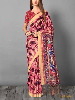 Bhagalpuri Silk Batik With Kalamkari Pallu - Peach