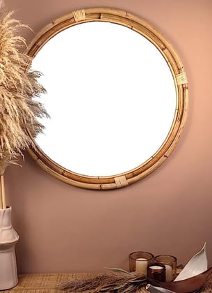 Rattan Frame Round Mirror | Large -16" Dia