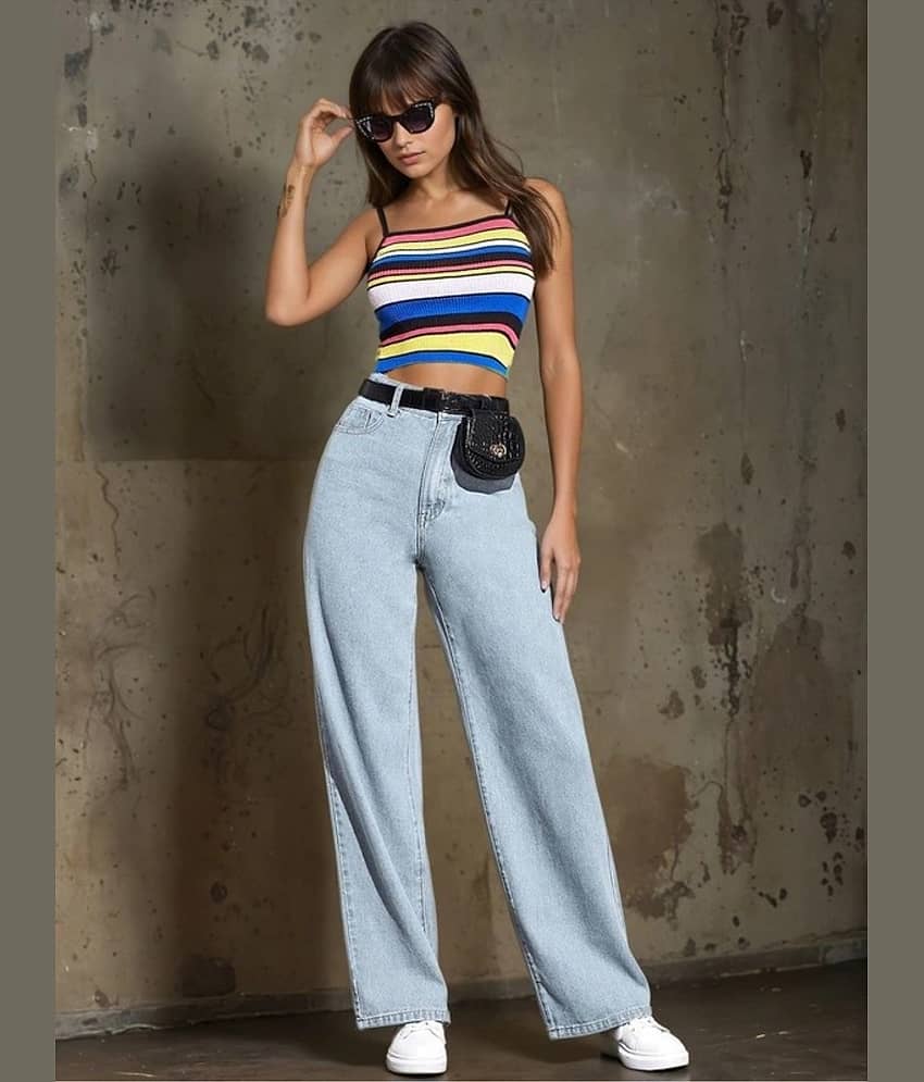 GF Women's Baggy High-Rise Jeans ( Ice Blue )