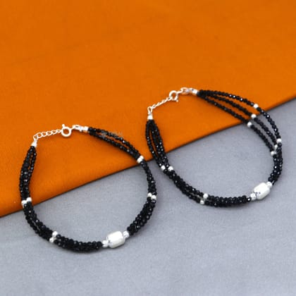 925 sterling silver bead and black beaded chain bracelet Combo use mother  bracelet or  baby anklets, sbr750