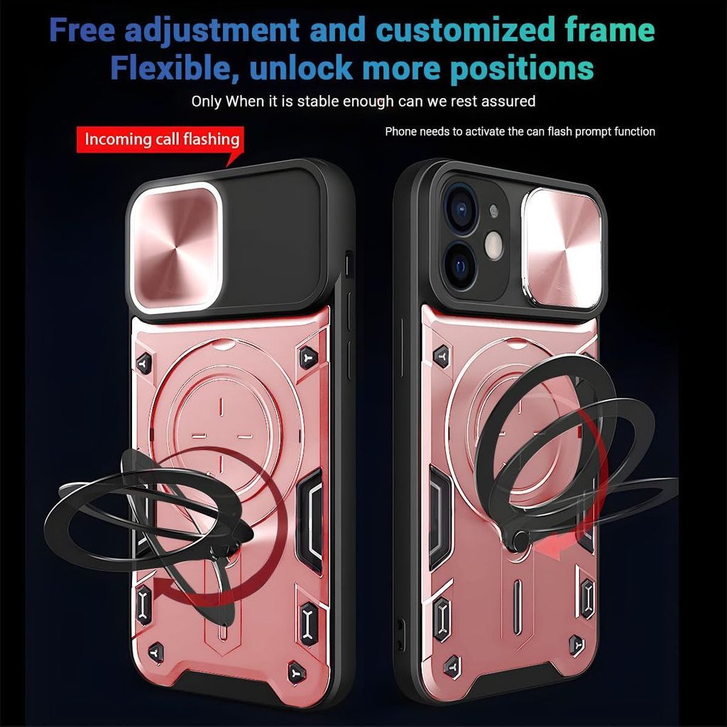 LIRAMARK Case Compatible with Apple iPhone 12 (6.1 inch) with Stand & Slider Camera Military Grade Drop Protection