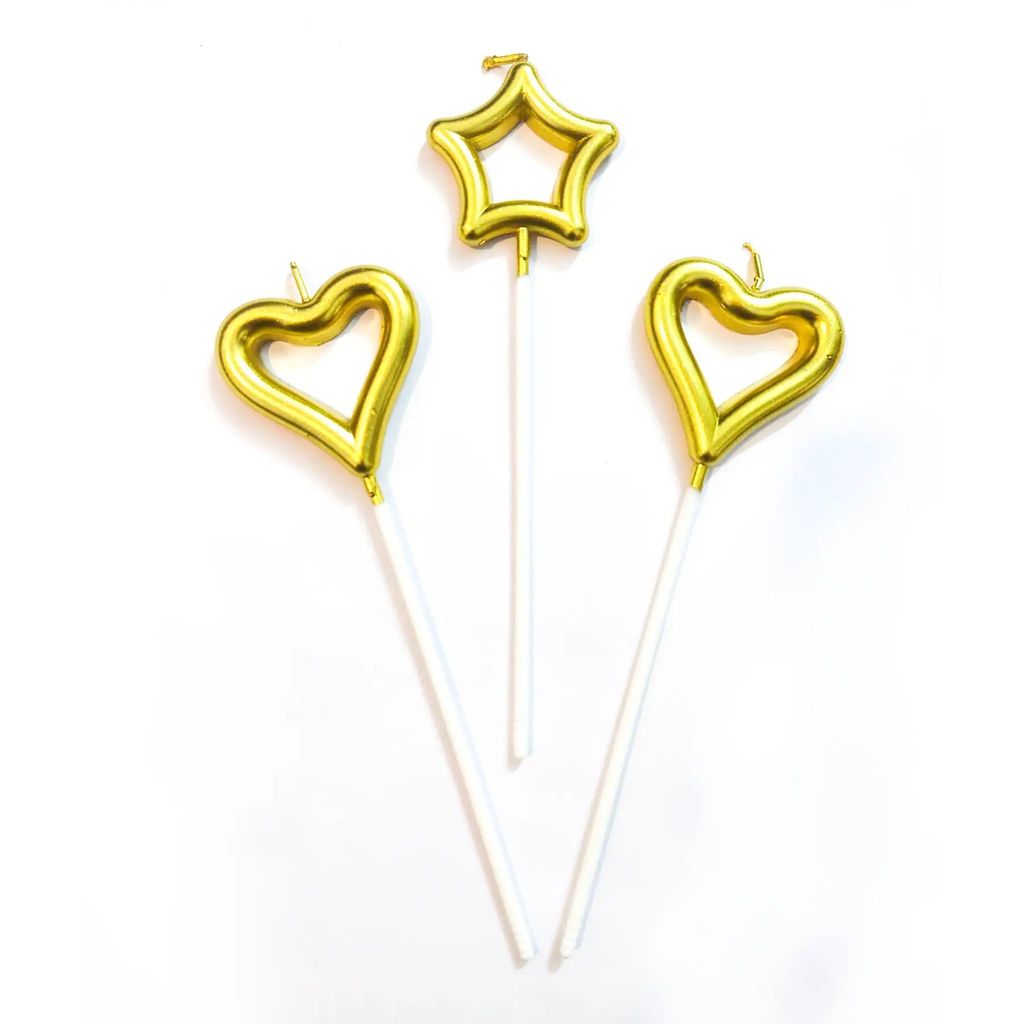 Golden Heart & Star Shaped Stick Candle - 3 PC - Party and Festive Needs | Buy online on ZillyBuy