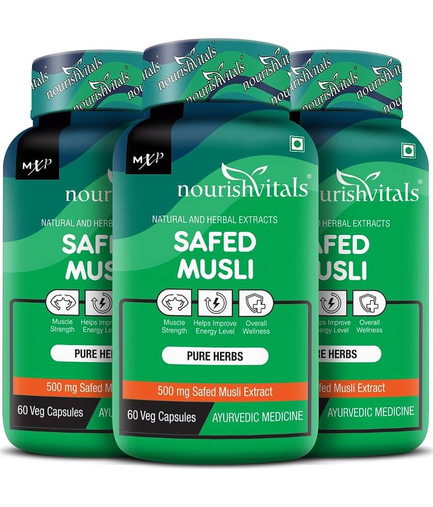 NourishVitals Safed Musli with Saponins > 20% Pure Herbs, 500 mg Safed Musli Extract, 60 Veg Capsules (Pack Of 3)