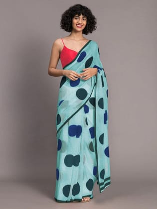 Blue And Black Color Chenderi Linen Cotton Sarees