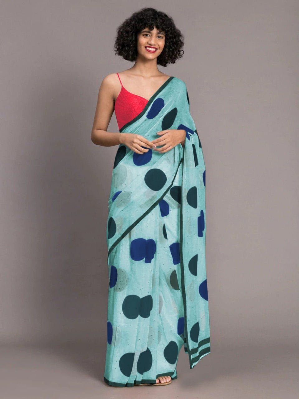 Blue And Black Color Chenderi Linen Cotton Sarees