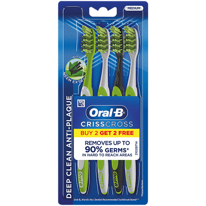Oral-B Criss Cross Deep Clean Toothbrush with Neem Extract, Medium, Pack of 4