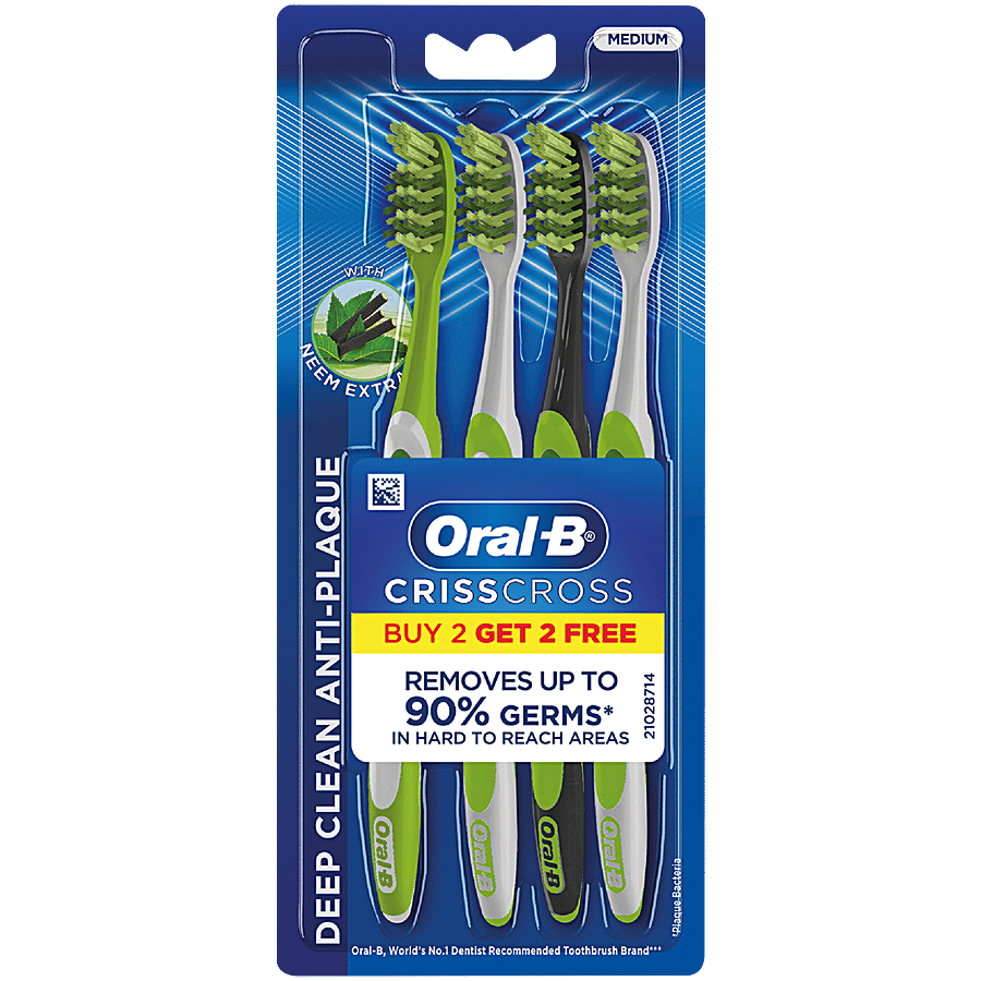 Oral-B Criss Cross Deep Clean Toothbrush with Neem Extract, Medium, Pack of 4