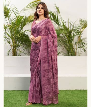 Samah Chiffon Printed Saree With Unstitched Blouse Piece ( Green )