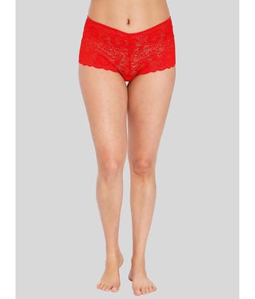 ILRASO Lace Self Design Women's Boy Shorts ( Red )