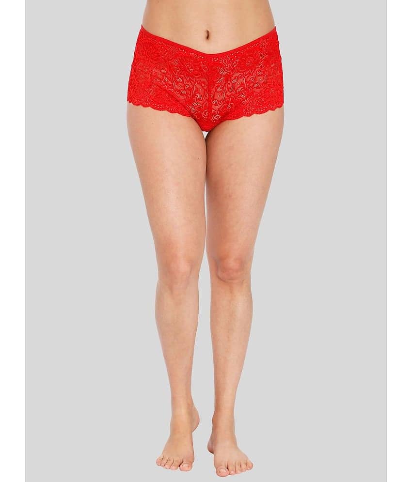 ILRASO Lace Self Design Women's Boy Shorts ( Red )