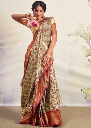 Safari Beige Woven Banarasi Silk Saree