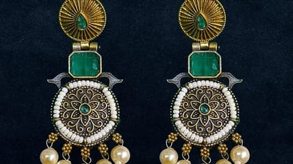 Bilasita Special Collection Green Stone Earrings | Elegant Ethnic Design | Festive & Wedding Wear