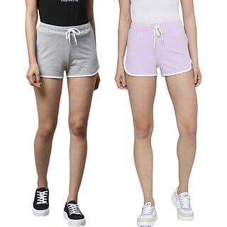 SHE PURE LUXURY WEAR Pack of 2 Solid Women Grey, Purple Hotpants
