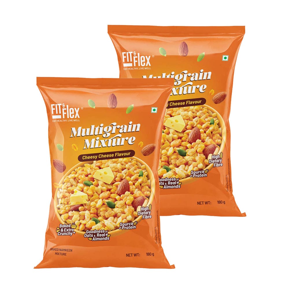 Fit & Flex Cheesy Cheese Multigrain Mixture (Pack of 2 - 180G x 2) High Fibre, Loaded with Nuts & Seeds