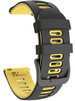 Valente Silicone Dual Color 20mm Watch Strap Compatible with Galaxy Watch Active 2 (40mm & 44mm),Active (40mm), Watch 3 (41mm),Boat Vertex,Amazfit Bip,GTR (42mm),GTS,Dizo Watch 2-Black&Yellow