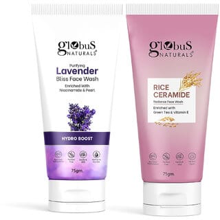 Globus Naturals Face Wash Combo- Hydro Boost Lavender & Rice Ceramide Radiance, Face Wash Set of 2, 75 gm