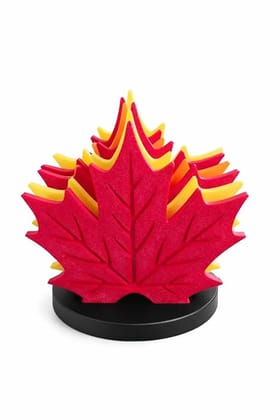 Maple Leaf Shaped Coaster Set with Holder, Autumn Theme, Table Decor, Set of 6 (RED-Yellow)