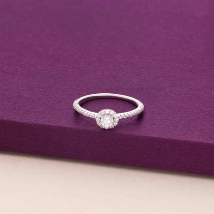Forever Fleur Solitaire Silver Ring-White Stone / Silver / 5