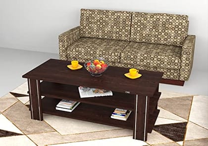 DAS Leonid Engineered Wood Contemporary Style Rectangular 3 Layer Coffee/Centre Table with Metal Stripped Legs for Living Room- Flowery Wenge