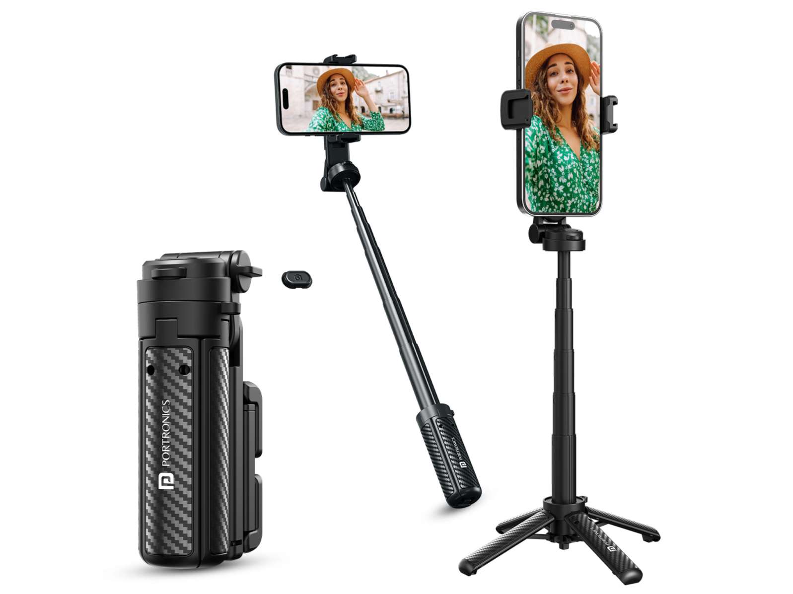 Portronics Lumistick Air Smart Selfie Stick with Quadripod Stand, Detachable Bluetooth Remote, 360 Rotation, Easy Angle Adjustments