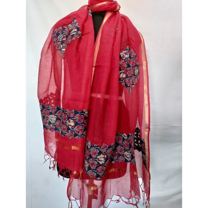 Ajrak Applique Kota Doria Dreamy Red Dupatta