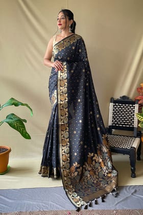 Black Woven Silk Saree