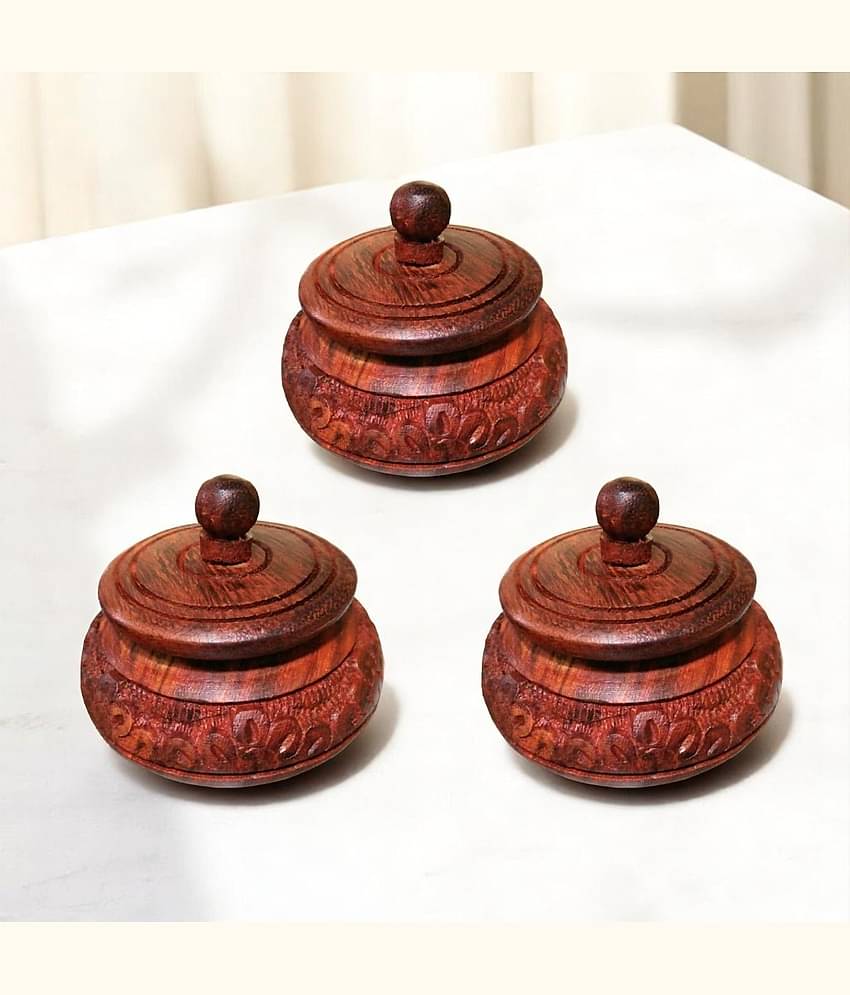 SWH Wooden Brown Utility Container ( Set of 3 )