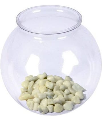 AFAST Transparent Round Glass Fish Pot For Zoom View With Colorful Stones, 6 Inch Table Top