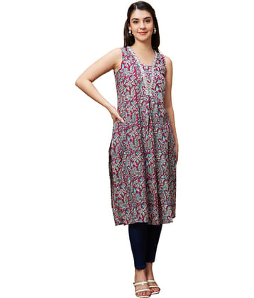 Globus 100% Cotton Printed Straight Women's Kurti - Purple ( Pack of 1 )