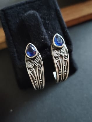 Casual Silver Look-Alike Oxidised Hoop Earrings for Everyday Style | Sarichka-Blue