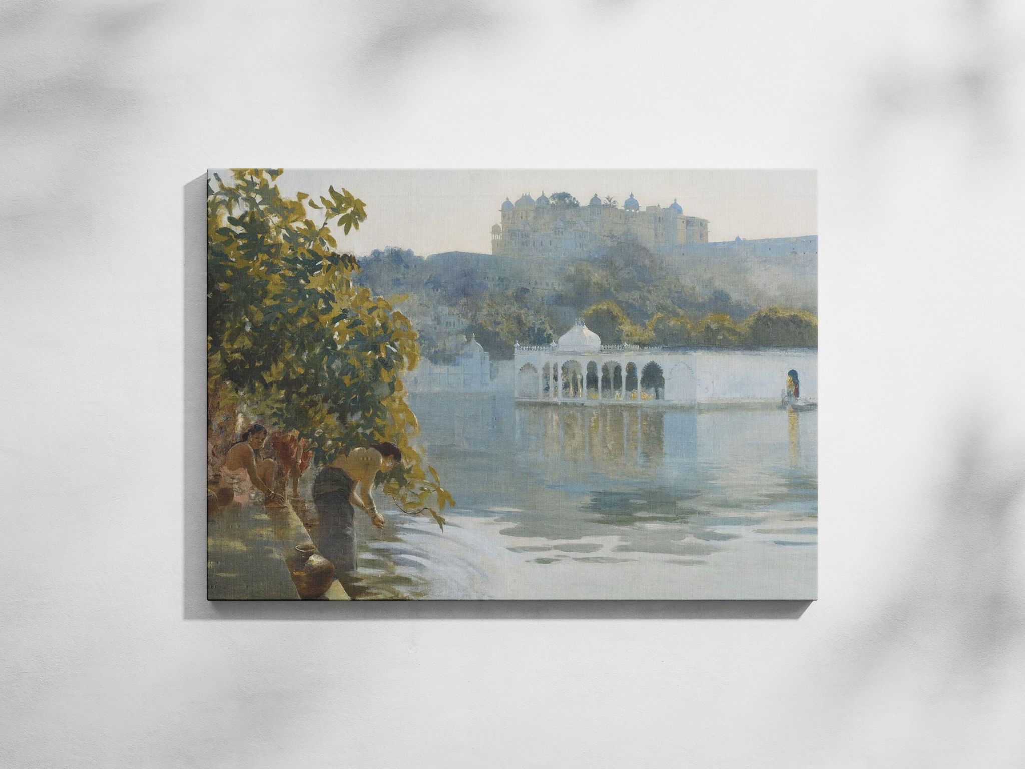 Furnishub Lake at Udaipur, India" by Edwin Lord Weeks | Vintage Art Print capturing the serene beauty of Oodeypore (modern Udaipur) in India.