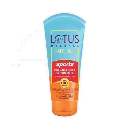 Lotus Herbals Safe Sun Sports Pro-Defence Sunscreen Cream SPF 100 PA+++, Sweat & Waterproof, Preservatives Free, 80g