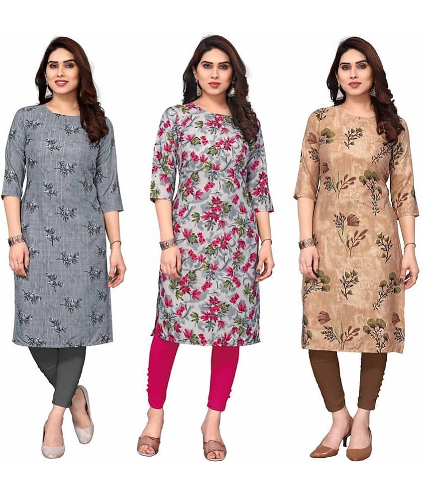 KETAKI FASHION Crepe Printed Straight Women's Kurti - Multicolor6 ( Pack of 3 )