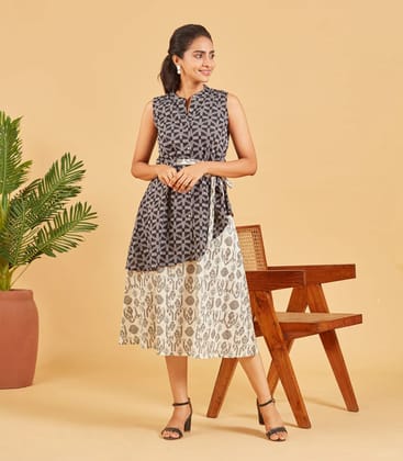 Black And White Layered Cotton Dress-L / Black