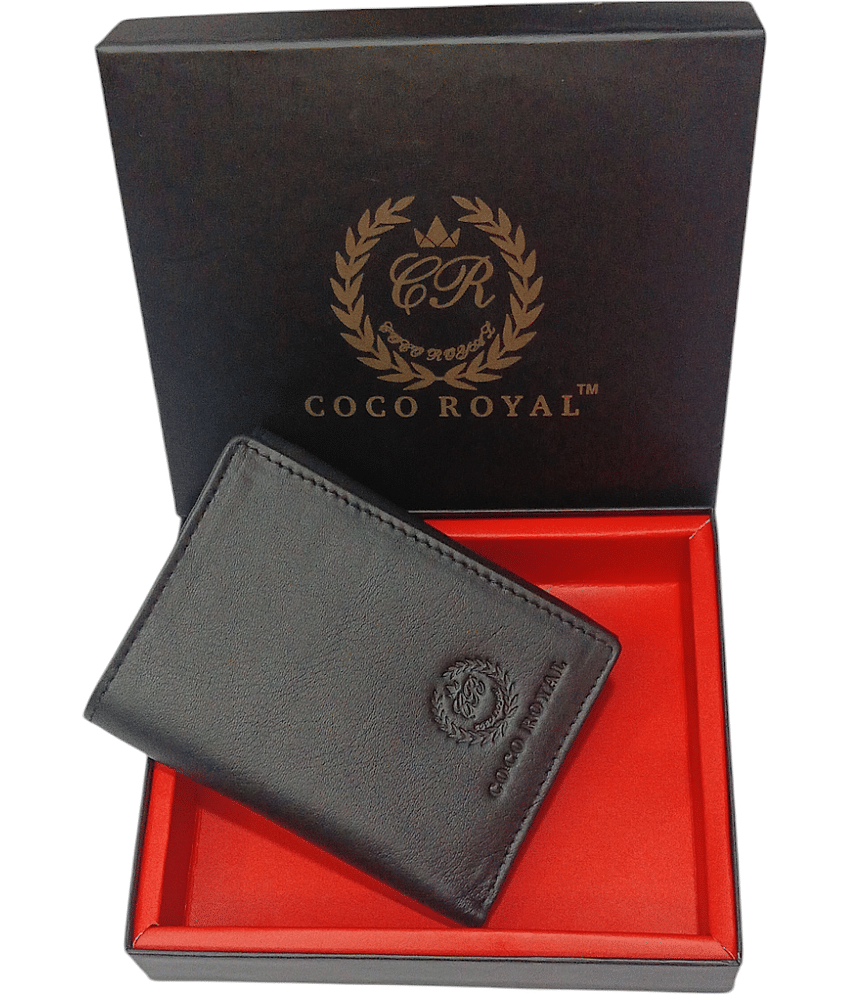 COCO ROYAL 100% Leather Solid Men's Three Fold Wallet With 10 Slots For Card ( Black , Pack of 1 )